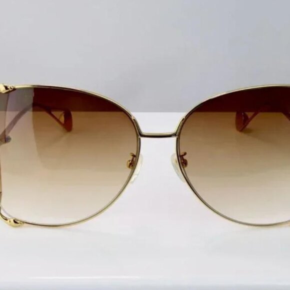 Gucci GG0252S 003 63mm Square Oversized Sunglasses Gold w/Brown Lenses - Picture 7 of 7